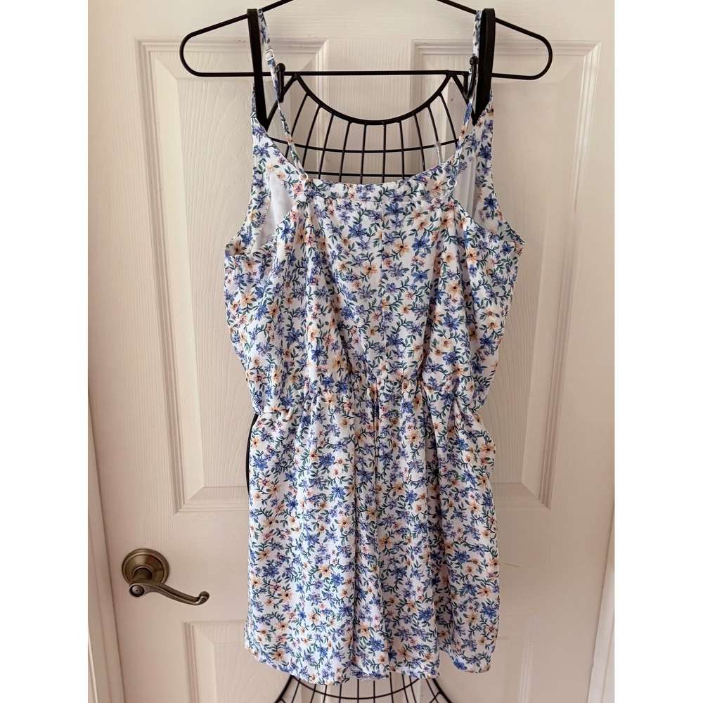 Daytrip Women M Blue Floral Sleeveless Drawstring Mini Dress Cottagecore - Picture 3 of 6